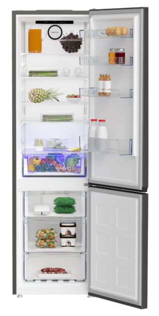 La tecnologia a 3 luci HarvestFresh del frigorifero combinato B5RCNA406HG di Beko imita il ciclo di 24 ore del sole all'interno del cassetto verduriera, mantenendo le vitamine e preservando gli alimenti più a lungo. Il sistema di raffreddamento AeroFlow™ diminuisce invece al minimo le fluttuazioni di temperatura all'interno per una distribuzione dell'aria omogenea. In classe energetica C, ha il compressore ProSmart™ inverter che raffredda più in fretta, consuma meno ed silenzioso poiché l’apparecchio ha emissione di 35 dba. Misura L 59,5 x 66 x H 203,5 cm. Prezzo da rivenditore. www.beko.com