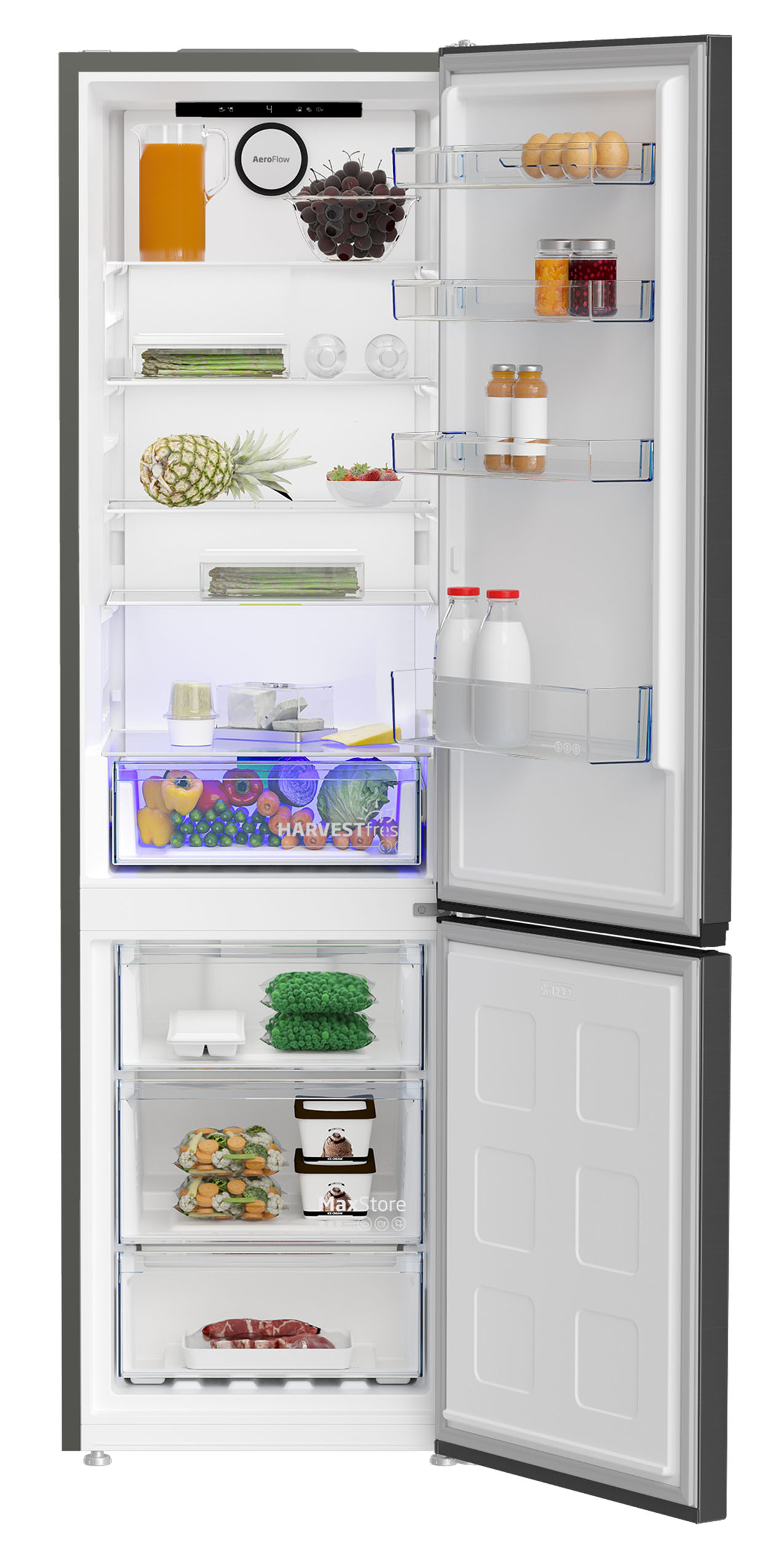 La tecnologia a 3 luci HarvestFresh del frigorifero combinato B5RCNA406HG di Beko imita il ciclo di 24 ore del sole all'interno del cassetto verduriera, mantenendo le vitamine e preservando gli alimenti più a lungo. Il sistema di raffreddamento AeroFlow™ diminuisce invece al minimo le fluttuazioni di temperatura all'interno per una distribuzione dell'aria omogenea. In classe energetica C, ha il compressore ProSmart™ inverter che raffredda più in fretta, consuma meno ed silenzioso poiché l’apparecchio ha emissione di 35 dba. Misura L 59,5 x 66 x H 203,5 cm. Prezzo da rivenditore. www.beko.com