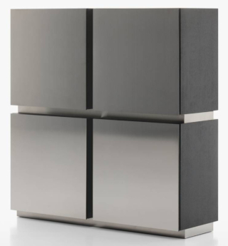 Il mobile contenitore Parioli di Acerbis ha la struttura rivestita in acciaio inox satinato che sostiene i contenitori in essenza di frassino tinto nero o di noce tinto scuro. Il telaio, leggermente arretrato rispetto ai contenitori, dà vita ad un gioco di profondità. https://www.acerbisdesign.com - Salone del mobile 2026, padiglione 24, Stand C14, D19.