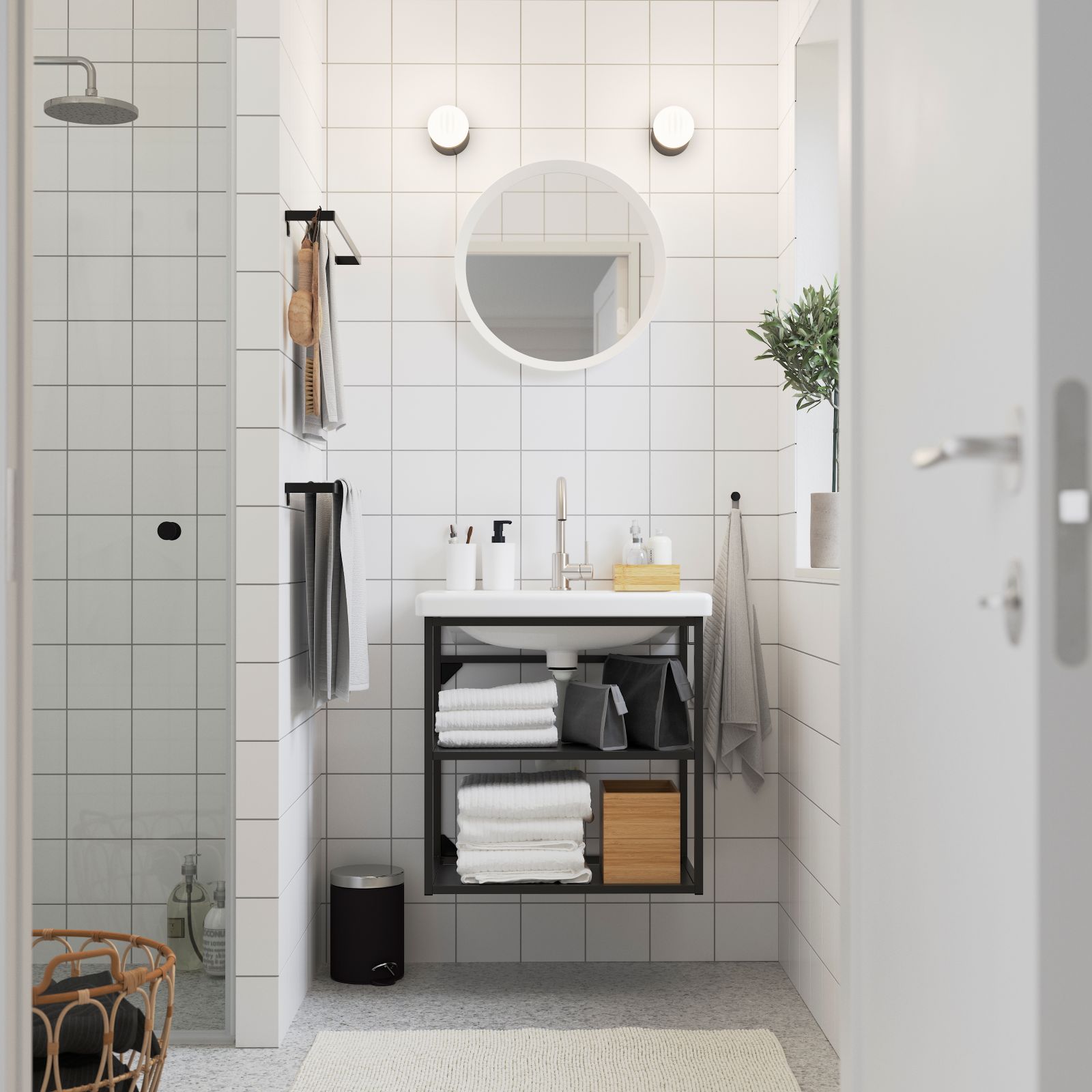 Il mobile lavabo sospeso a giorno ENHET / TVÄLLEN di Ikea ha due ripiani. La struttura a giorno offre un facile accesso ad asciugamani e cesti e crea una maggiore sensazione di spazio. L'acciaio galvanizzato rivestito a polvere resiste a molti anni di uso in ambienti esposti ad acqua, schizzi e umidità. Misura L 64 x P 43 x H 65 cm. Prezzo 179 euro. www.ikea.com Il mobile lavabo sospeso a giorno ENHET / TVÄLLEN di Ikea ha due ripiani. La struttura a giorno offre un facile accesso ad asciugamani e cesti e crea una maggiore sensazione di spazio. L'acciaio galvanizzato rivestito a polvere resiste a molti anni di uso in ambienti esposti ad acqua, schizzi e umidità. Misura L 64 x P 43 x H 65 cm. Prezzo 179 euro. www.ikea.com