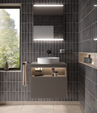 Il mobile per lavabo da appoggio della collezione Stageline di Keuco ha un cassettone estraibile anteriore con chiusura ammortizzata. In foto è nella finitura cachemire. Il vano è illuminato a LED. Misura L 65 x P 49 x H 54,9 cm. Prezzo, Iva esclusa, 1.963,80 euro. www.keuco.com Il mobile per lavabo da appoggio della collezione Stageline di Keuco ha un cassettone estraibile anteriore con chiusura ammortizzata. In foto è nella finitura cachemire. Il vano è illuminato a LED. Misura L 65 x P 49 x H 54,9 cm. Prezzo, Iva esclusa, 1.963,80 euro. www.keuco.com