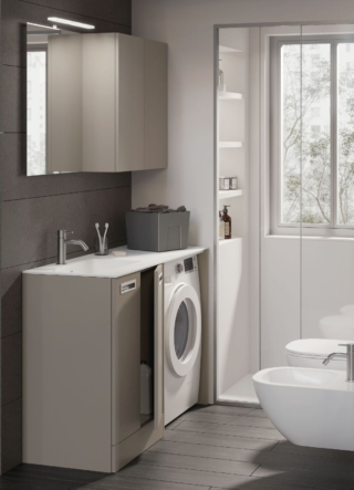 Totus monoblocco di Xilon si compone di base lavabo a terra con due ante e vano lavatrice a giorno con finitura laccata sabbia opaco e maniglie a incasso satinate. Il top in Ocritech ha vasca integrata bianco opaco con spessore di 10 mm. Misura L 131 x P 46 x H 88 cm. Prezzo 1.500 euro. www.xilon.it Totus monoblocco di Xilon si compone di base lavabo a terra con due ante e vano lavatrice a giorno con finitura laccata sabbia opaco e maniglie a incasso satinate. Il top in Ocritech ha vasca integrata bianco opaco con spessore di 10 mm. Misura L 131 x P 46 x H 88 cm. Prezzo 1.500 euro. www.xilon.it