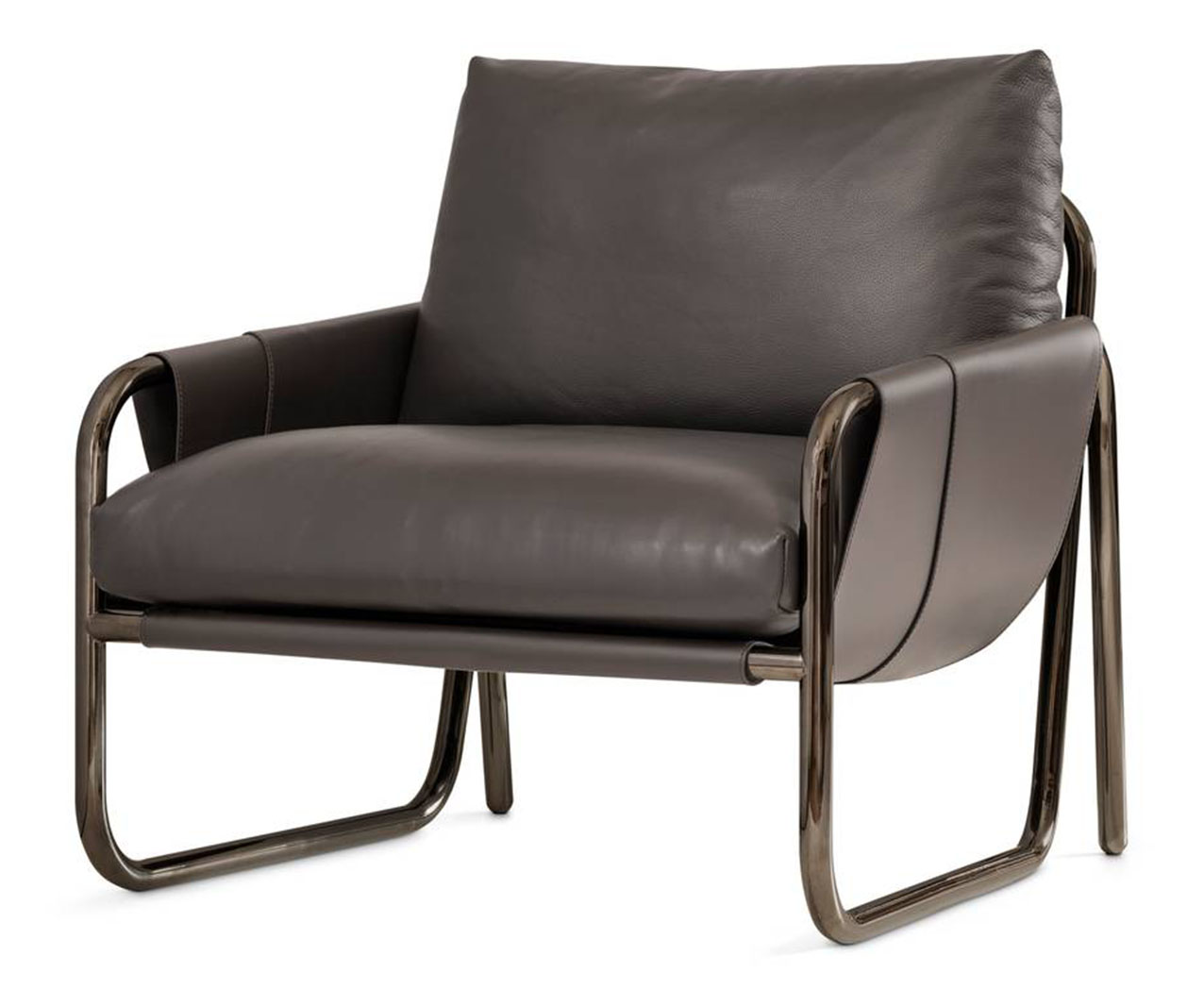 La poltrona Graffetta di Lema ha una struttura in tubolare di acciaio sagomato che accoglie i morbidi e voluminosi cuscini che assicurano un perfetto sostegno, senza interrompere la pulizia formale. https://www.lemamobili.com - Salone del mobile 2026, padiglione 11, Stand B11, C20.