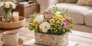 scatola in latta con fiori creata con AI