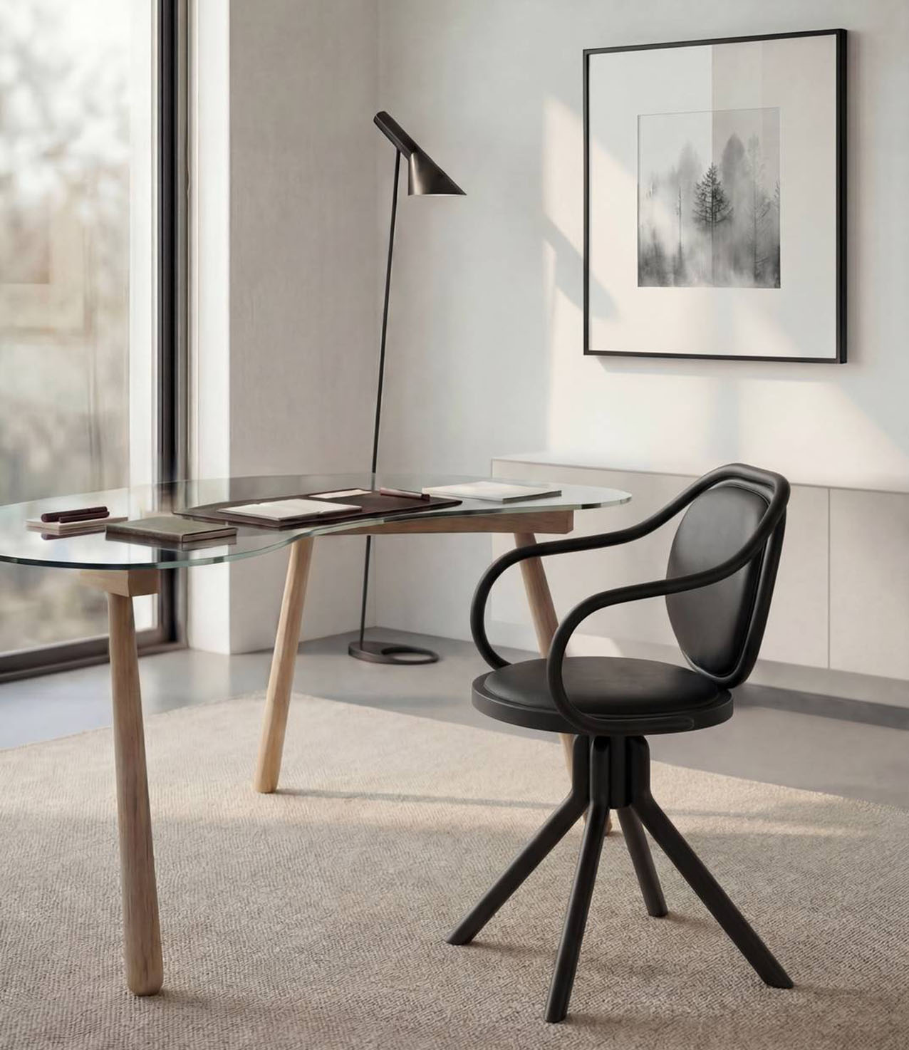 La seduta C5501 della collezione Continuum di Gebrüder Thonet Vienna è frutto di una rilettura consapevole di un modello presente in archivio. La struttura avvolgente è realizzata in legno massello di faggio tubolare curvato; la seduta e lo schienale sono disponibili nella versione imbottita o in paglia di Vienna intrecciata. La base girevole la rende funzionale e pratica. https://gebruederthonetvienna.com - Fuorisalone, Triennale  Milano / Salone d'Onore – Viale Emilio Alemagna 6, Milano.
