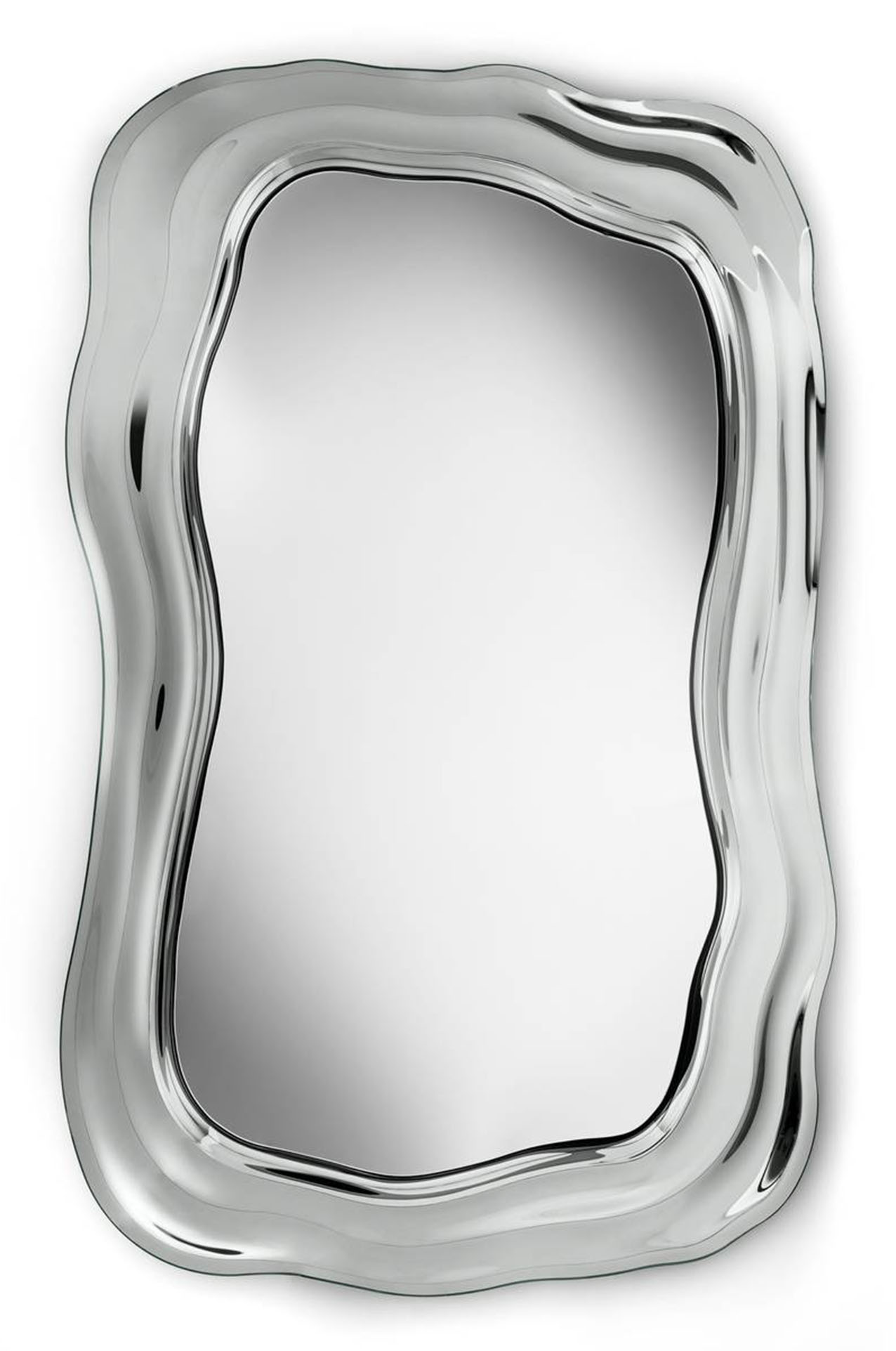 La cornice in vetro fuso a gran fuoco e retroargentato trasforma lo specchio da parete Still di Fiam Italia in un arredo scenografico. Il vetro, portato ad alta temperatura, raggiunge una plasticità modellabile attraverso un processo controllato e che, nel tornare allo stato solido, è capace di conservare la memoria del suo movimento. È disponibile nelle varianti bronzo o fumé e nei formati rettangolare, quadrato e rotondo. https://www.fiamitalia.it - Fuorisalone, Misura Arredamenti – Via Larga 16, Milano.