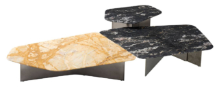 Hanno il piano realizzato in materiali pregiati come il marmo i tavolini Atolls di Neutra che sono caratterizzati da geometrie morbide e affusolate che evocano le forme fluide scolpite dall’acqua. Le basi, composte da due piani metallici curvati, introducono un segno architettonico rigoroso. Sono rifiniti a mano e personalizzabili nei materiali e nelle finiture. https://www.neutra.design/it - Fuorisalone, Palazzo Visconti – Via Cino del Duca 8, Milano.