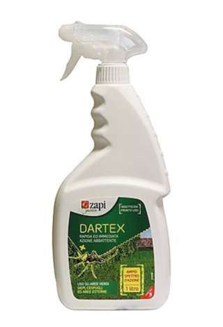 Dartex di Zapi Garden è un insetticida pronto all’uso in soluzione glicolica. Il flacone vapo no gas da 1 litro costa 12,65 euro. zapigarden.it