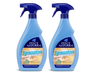 Felce Azzurra Detergente Multiuso Sgrassatore per Cucina sgrassa a fondo e rimuove lo sporco e il grasso, lasciando le superfici brillanti. È adatto per tutte le superfici, anche le più delicate. Ha un profumo con note agrumate e fiorite di Arancia, Rosa e Pino, cuore di Lavanda, Petit Grain e Patchouli e fondo di Muschio e Citronella. Prezzo 4,10 euro (confezione da due). www.amazon.it