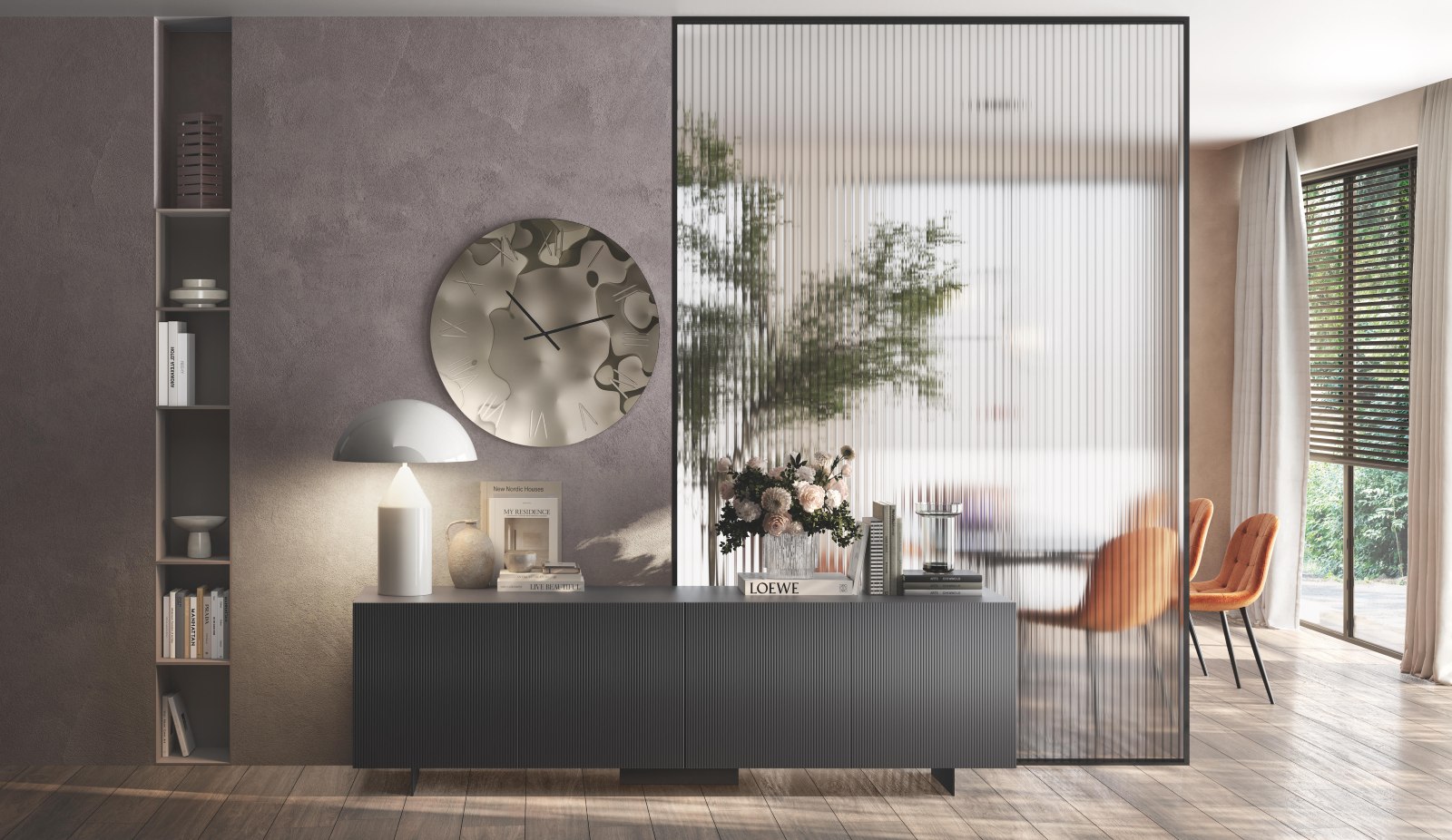 La madia Sideboard di Scavolini, collezione Every Time, interpreta il contenimento con un linguaggio rigoroso e sofisticato. L’anta in laccato dogato verticale opaco Grigio Ferro introduce un ritmo grafico elegante, mentre i piedi a giorno in metallo nero da 15 cm alleggeriscono la struttura e ne accentuano il carattere architettonico. Misure: L 240 x P 51,9 x H 75 cm. Prezzo da rivenditore. www.scavolini.com