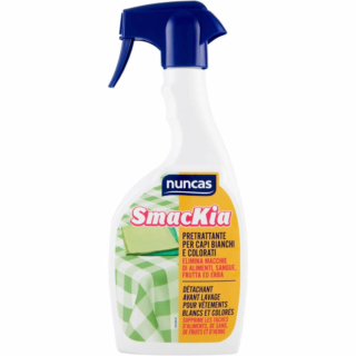 Smackia di Nuncas è un prodotto pretrattante pensato sia per i capi bianchi sia colorati, per l’eliminazione di macchie difficili, come alimenti e sangue. Prezzo: 6,49 euro su amazon.it Smackia di Nuncas è un prodotto pretrattante pensato sia per i capi bianchi sia colorati, per l’eliminazione di macchie difficili, come alimenti e sangue. Prezzo: 6,49 euro su amazon.it
