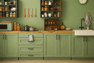 Lo smalto murale Unimarc di San Marco, qui in tinta opaca Sage Embrace 226G dei ColorTrends 2026, è ideale per ambienti che richiedano elevato standard igienico-sanitario e frequenti pulizie. La confezione da 4 litri di bianco costa 87,93 euro. www.san-marco.com