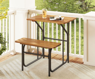 Dimensioni contenute per tavolo con panca (Codice: 84513105) di Costway che consente di arredare anche un mini balcone e di pranzare all'aria aperta. I piani in legno massello di acacia sono abbinati a un telaio in metallo rinforzato nero. Misura L 81,5 x P 70 x H 75 cm. Prezzo 156,99 euro. https://www.costway.it Dimensioni contenute per tavolo con panca (Codice: 84513105) di Costway che consente di arredare anche un mini balcone e di pranzare all'aria aperta. I piani in legno massello di acacia sono abbinati a un telaio in metallo rinforzato nero. Misura L 81,5 x P 70 x H 75 cm. Prezzo 156,99 euro. https://www.costway.it