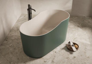 È in solid surface Cristalplant® la vasca a libera installazione DELVA di Alice con profilo asimmetrico che si solleva in corrispondenza di una seduta interna. È disponibile in tre varianti: bianco, bicolor (interno bianco ed esterno colorato) e full color (interno ed esterno colorato). Misura L 139 x P 74 x H 75,5 cm. Prezzo del modello in foto bianco opaco e verde alpi opaco 5.400 euro. www.aliceceramica.com È in solid surface Cristalplant® la vasca a libera installazione DELVA di Alice con profilo asimmetrico che si solleva in corrispondenza di una seduta interna. È disponibile in tre varianti: bianco, bicolor (interno bianco ed esterno colorato) e full color (interno ed esterno colorato). Misura L 139 x P 74 x H 75,5 cm. Prezzo del modello in foto bianco opaco e verde alpi opaco 5.400 euro. www.aliceceramica.com