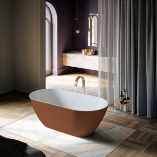 Ha forma ovale la vasca freestanding Plum di Glass 1989/Ronal Bathrooms realizzata in HardLite. Questo Solid Surface bianco opaco è vellutato al tatto e ha una superficie liscia, non porosa, antibatterica e facile da pulire. È proposta anche nella versione bicolore, con la finitura esterna di un qualsiasi colore RAL. Il modello in foto misura L 164 x H 83 cm. Prezzo, Iva esclusa e compresa la colorazione RAL esterna, 3.408 euro. www.glass1989.it Ha forma ovale la vasca freestanding Plum di Glass 1989/Ronal Bathrooms realizzata in HardLite. Questo Solid Surface bianco opaco è vellutato al tatto e ha una superficie liscia, non porosa, antibatterica e facile da pulire. È proposta anche nella versione bicolore, con la finitura esterna di un qualsiasi colore RAL. Il modello in foto misura L 164 x H 83 cm. Prezzo, Iva esclusa e compresa la colorazione RAL esterna, 3.408 euro. www.glass1989.it