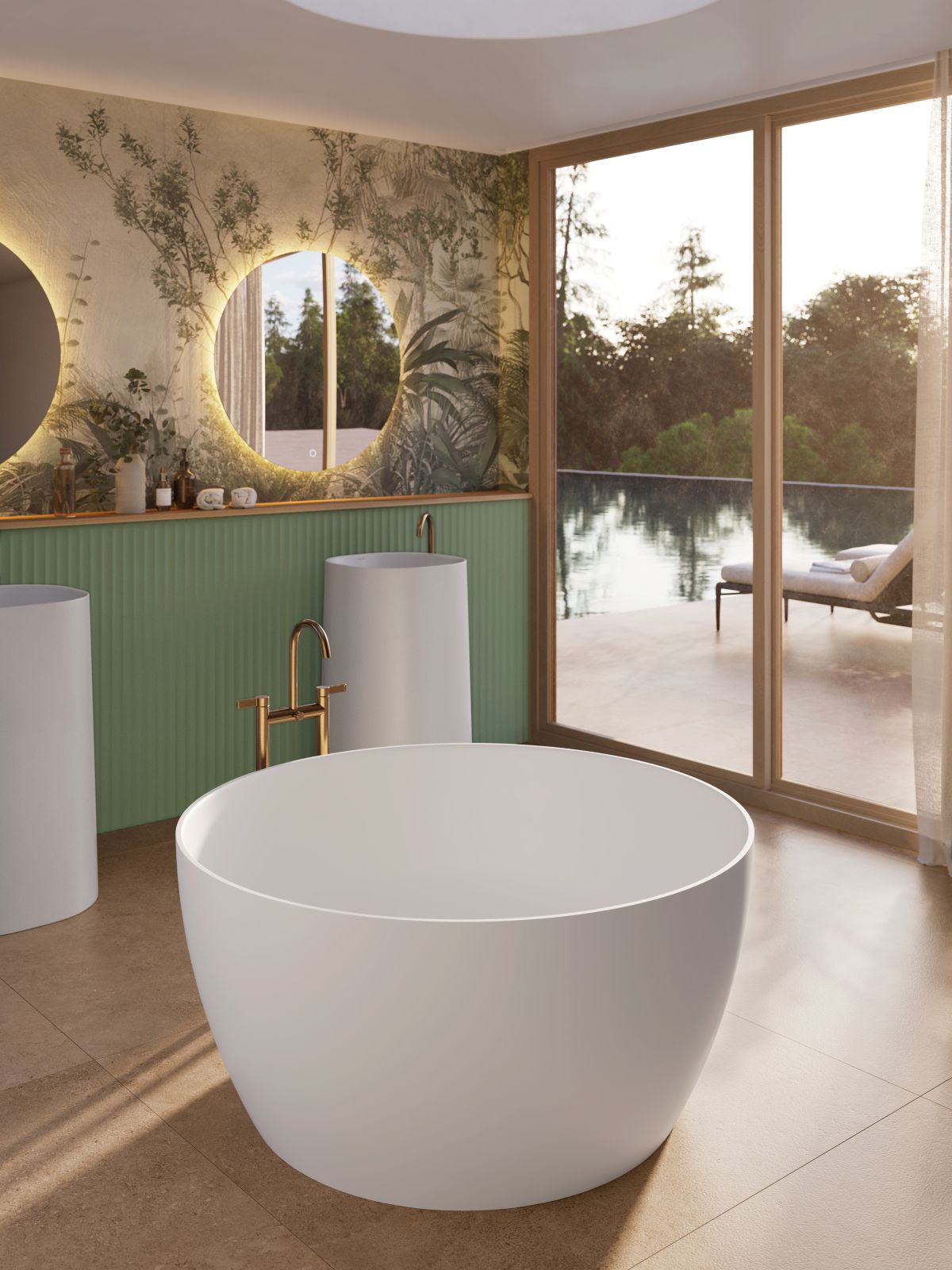 La vasca freestanding di forma rotonda Round di Acquabella in bianco puro è realizzata in Dolotek®, un materiale di resina e pietra dolomia, senza silice. Durevole e resistente a raggi UV, shock termici e all’usura quotidiana, ha una superficie antibatterica, facile da pulire e setosa al tatto. Misura ø 111,7 x H 55 cm. Prezzo 2.599,82 euro. www.acquabella.com La vasca freestanding di forma rotonda Round di Acquabella in bianco puro è realizzata in Dolotek®, un materiale di resina e pietra dolomia, senza silice. Durevole e resistente a raggi UV, shock termici e all’usura quotidiana, ha una superficie antibatterica, facile da pulire e setosa al tatto. Misura ø 111,7 x H 55 cm. Prezzo 2.599,82 euro. www.acquabella.com