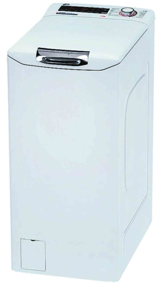 La lavatrice a carica dall’alto H-Wash 300 H3TM28TAMC5/1-11 di Hoover ha il motore Inverter. Con un carico massimo di 8 kg e 17  programmi, è in classe di efficienza energetica A. La centrifuga massima è 1.200 giri/min. È dotata di app Wizard. Misura L 40,5 x P 60 x H 86 cm.