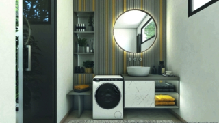 Ha dimensioni molto compatte la lavatrice Mini Drum HW50BP12307 S di Haier da 5 kg. Con motore Inverter
e sei programmi di lavaggio, è in classe di efficienza
energetica A e ha velocità di centrifuga massima di 1.200 giri/min. Misura L 51 x P 45 x H 70 cm.