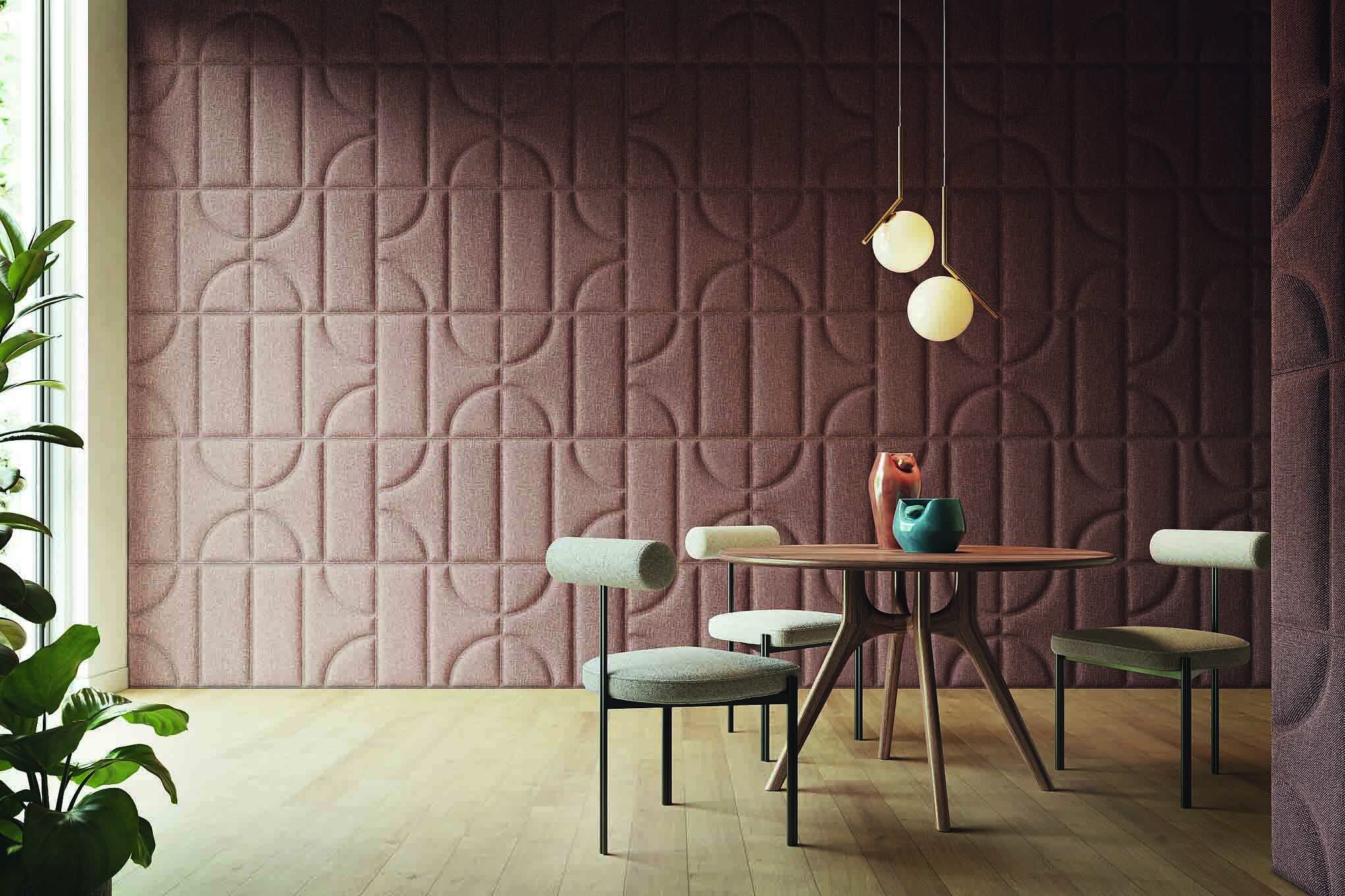 I pannelli fonoassorbenti componibili 60x60 cm Alma di Isolspace
si posizionano come tessere di un puzzle, creando pattern da adattare alle proprie preferenze stilistiche, alla conformazione della superficie e alle necessità funzionali. In velluto e in due varianti realizzate al 100% con tessuti riciclati, sono proposti in differenti tonalità, dalle più neutre alle più intense e sono caratterizzati da disegni verticali e circolari. Prezzo su progetto. Nella foto in alto, da sinistra a destra, altre versioni di pannelli, oltre ad Alma, con disegni differenti: Flora M e Flora S, Silhouette M, Trame. Ogni soluzione compositiva è praticamente custom made. www.isolspaceskin.it I pannelli fonoassorbenti componibili 60x60 cm Alma di Isolspace
si posizionano come tessere di un puzzle, creando pattern da adattare alle proprie preferenze stilistiche, alla conformazione della superficie e alle necessità funzionali. In velluto e in due varianti realizzate al 100% con tessuti riciclati, sono proposti in differenti tonalità, dalle più neutre alle più intense e sono caratterizzati da disegni verticali e circolari. Prezzo su progetto. Nella foto in alto, da sinistra a destra, altre versioni di pannelli, oltre ad Alma, con disegni differenti: Flora M e Flora S, Silhouette M, Trame. Ogni soluzione compositiva è praticamente custom made. www.isolspaceskin.it