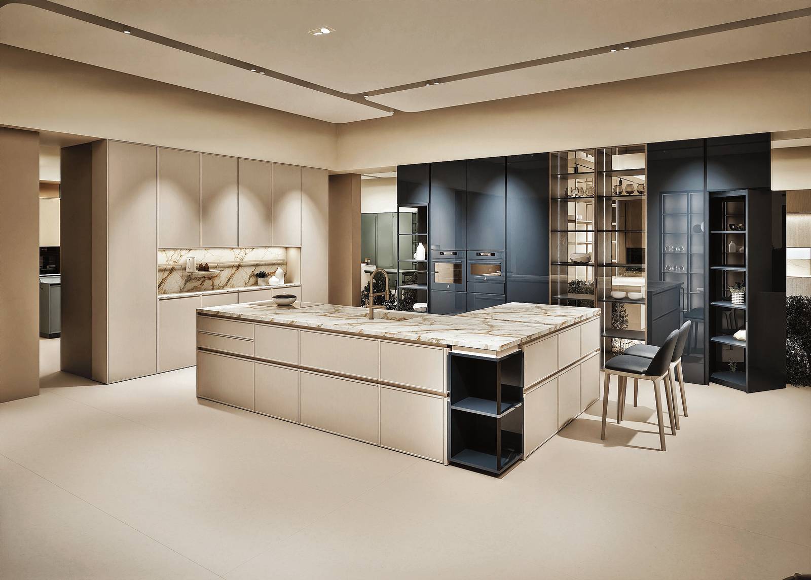 Sakura di Veneta Cucine modifica il concetto tradizionale di anta a telaio mediante una cornice più sottile. Qui, il Frassino laccato Crema Tortona con top Caranto Ker 12 Calacatta Crystal Opaco (con estetica Vena Continua) si abbina al laccato lucido Ultra Blu. www.venetacucine.com Sakura di Veneta Cucine modifica il concetto tradizionale di anta a telaio mediante una cornice più sottile. Qui, il Frassino laccato Crema Tortona con top Caranto Ker 12 Calacatta Crystal Opaco (con estetica Vena Continua) si abbina al laccato lucido Ultra Blu. www.venetacucine.com