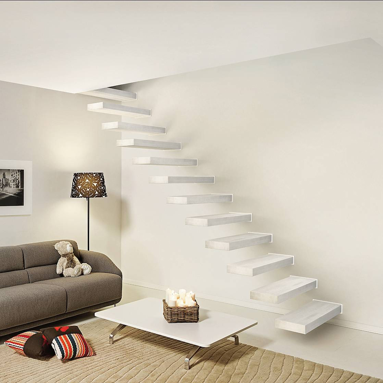 Wall Finale
di Leroy Merlin
è una scala a sbalzo formata da gradini in faggio massello sbiancato, proveniente
da foreste certificate FSC®, che si fissa a parete ad altezza preferita. Uno misura
L 80 x P 30 x H 8,5 cm e costa 299 euro. www.leroymerlin.it