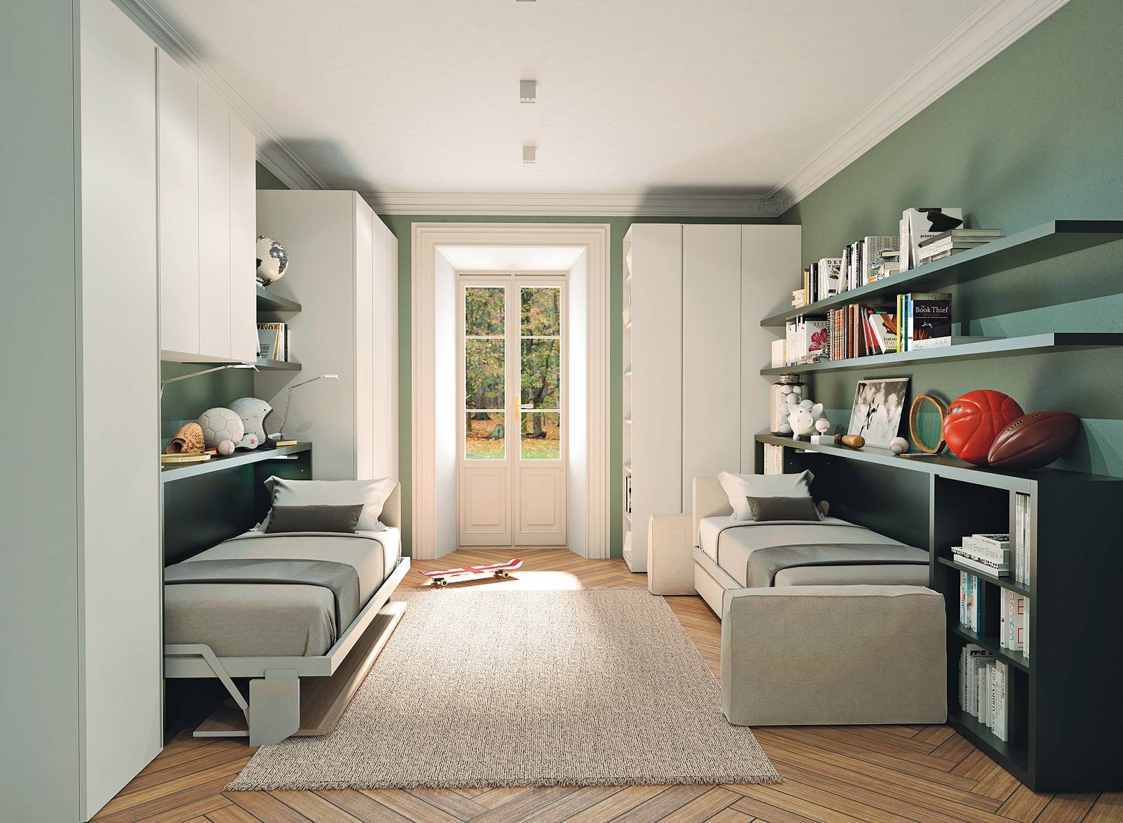 Il sistema trasformabile Making Room di Clei si compone a sinistra di Kali Board 90, con letto a scomparsa e piano scrittoio maxi con movimento basculante; a destra Kali Sofa 90, con letto a scomparsa e divano con movimento basculante. Il primo misura L 216 x P 85,3/95,2 x H 102,3 cm e costa da 2.359 euro; il secondo misura L 216 x x 118/122,5 x H 102,3 cm e costa da 4.2456 euro. www.clei.it Il sistema trasformabile Making Room di Clei si compone a sinistra di Kali Board 90, con letto a scomparsa e piano scrittoio maxi con movimento basculante; a destra Kali Sofa 90, con letto a scomparsa e divano con movimento basculante. Il primo misura L 216 x P 85,3/95,2 x H 102,3 cm e costa da 2.359 euro; il secondo misura L 216 x x 118/122,5 x H 102,3 cm e costa da 4.2456 euro. www.clei.it