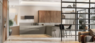 Una forma a “L” per il modello Loft 2.2 di Arrex che si apre sul living con cui dialoga per mezzo della parete attrezzata bifacciale. Le basi hanno le ante lisce e il piano di lavoro realizzati in Laminato Fenix Grigio Londra con un pratico piano snack scorrevole Silde in laminato Fenix Cacao Orinoco. Un modulo base da 60 cm, prezzo 502 euro + IVA. https://www.arrex.it