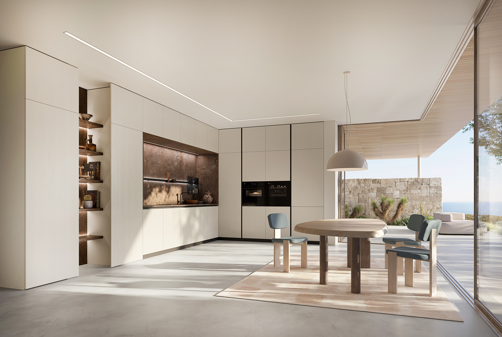 Fa parte del programma I Naturali di Ar-Tre la cucina ad angolo che è composta da una serie di basi, di colonne e di pensili con le ante lisce in Domus frassino laccato Mandorla che danno vita ad una superficie uniforme ed elegante. La barra accessori con profilo scanalato consente di avere a portata di mano utensili e oggetti grazie alle mensoline e ai supporti modulari. Il top e lo schienale in HPL Canberra, con una texture irregolare e profonda, danno vita ad una “nicchia” che racchiude la zona operativa. Prezzo su richiesta. https://www.ar-tre.it