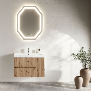 Ha finitura in rovere oro in MDF cannettato il mobile bagno sospeso con lavabo integrato Portofino di Leroy Merlin. Ha anta e cassetti con apertura soft-close. Misura L 80 x P 40 x H 51 cm. Prezzo 488 euro. www.leroymerlin.it