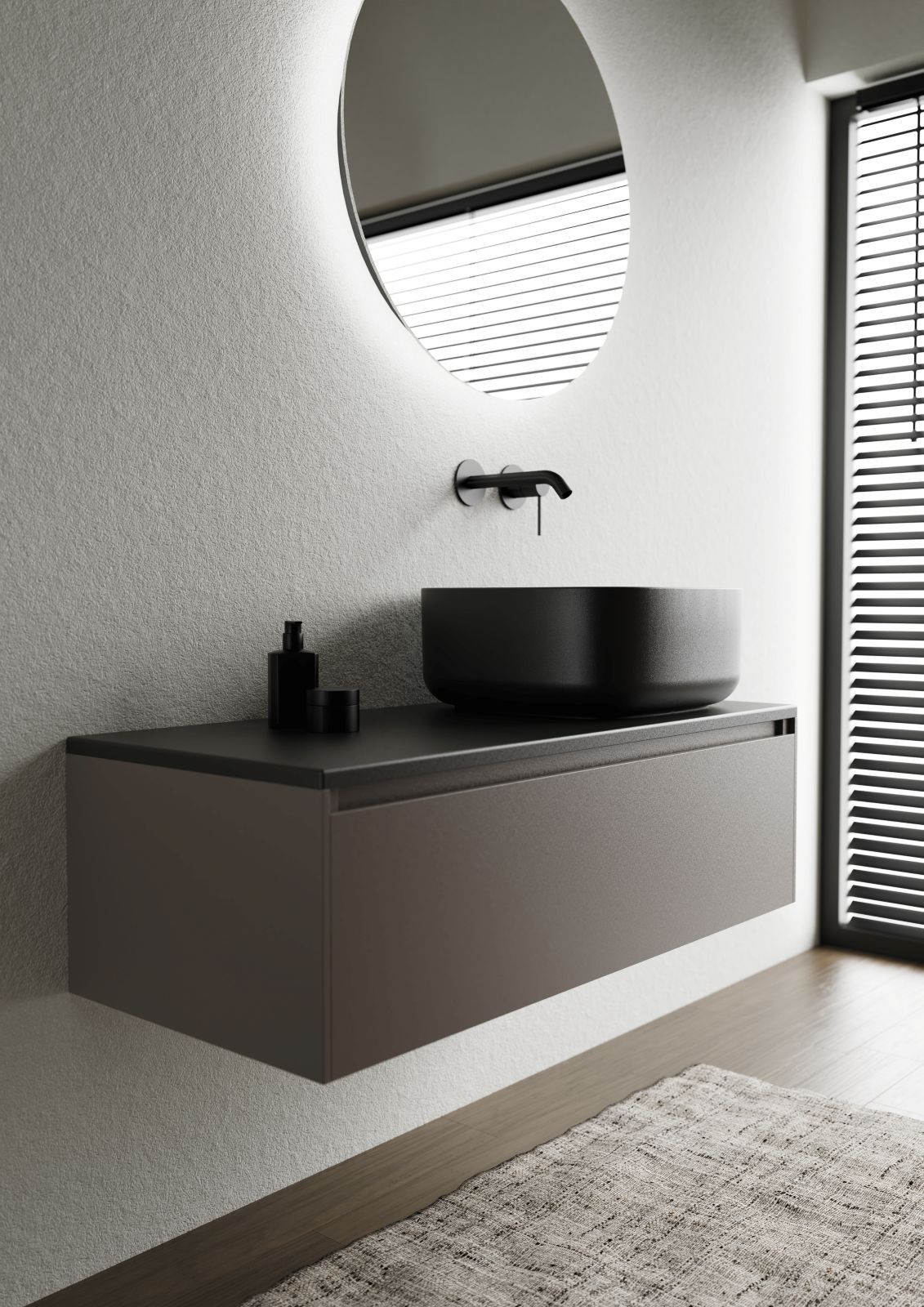 Ha mensola in ceramica il mobile lavabo sospeso Teorema 2.0 di Scarabeo che si distingue per un’estetica contemporanea. Ha frontale continuo, privo di interruzioni visive, con una sottile gola orizzontale che funge da presa integrata. La collezione è disponibile in svariate dimensioni, in un’ampia gamma di finiture in legno o colori coordinati alle cromie della ceramica. Il modello in foto misura L 99,5 x P 45,5 x H 35 cm. Prezzo, Iva esclusa, 1.400 euro. www.scarabeosrl.com