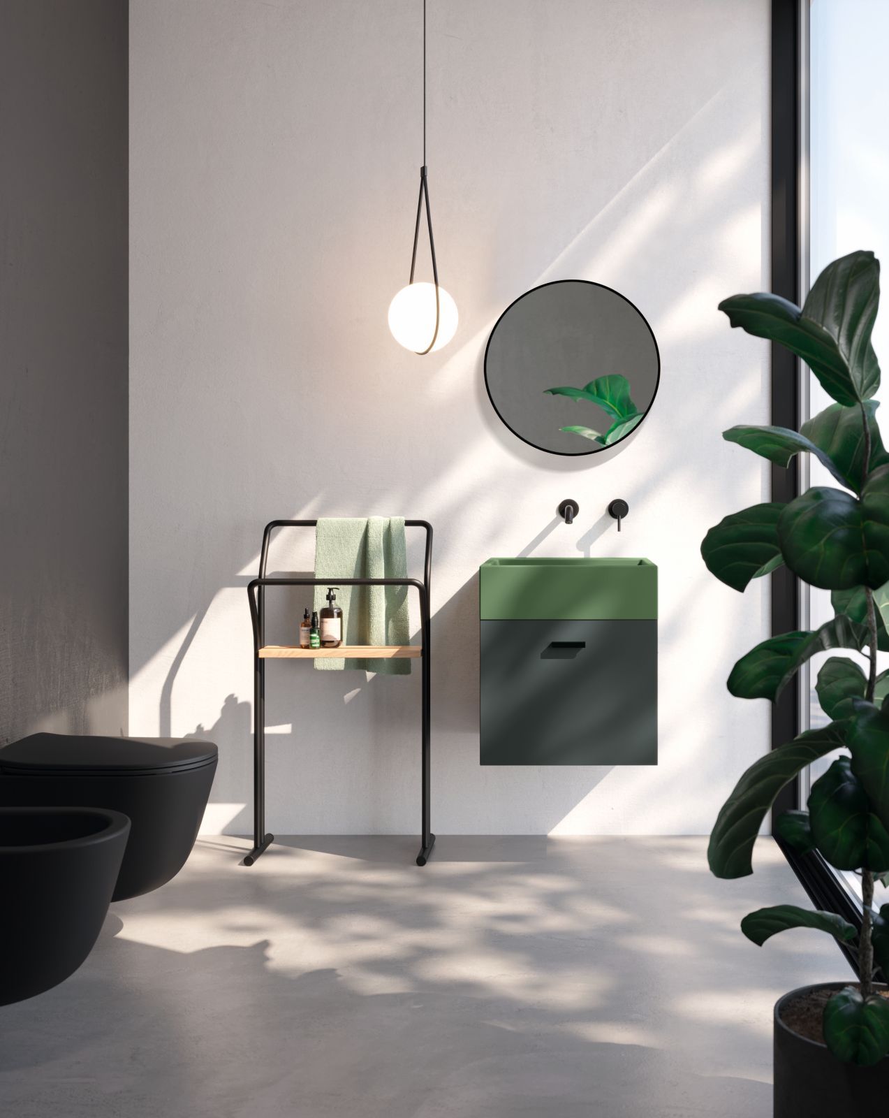 Ha un’anta il mobile lavabo sospeso Volant di Colavene in legno truciolare nobilitato nei colori piombo, visone, bianco talco, rovere naturale e pino rosso. Il lavabo in ceramica è disponibile monocolore o bicolore. Prezzo del mobile, Iva esclusa, nella misura L 50 x P 45 x H 56 cm, 650 euro. www.colavene.it