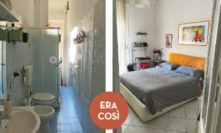 Il bagno, prima eccezionalmente stretto e poco pratico, è stato ingrandito integrando l'ex cucinotto. La camera matrimoniale e il soggiorno sono stati invertiti di posizione rispetto allo stato di fatto.