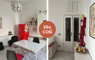 In precedenza il soggiorno si trovava nello spazio ora occupato dalla camera da letto ed era molto sacrificato come metratura, oltre a non poter fruire al meglio delle finestre e dei balconi.