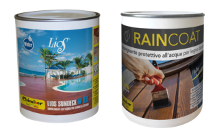 A sinistra: Lios Sundeck Wood Oil (versione al solvente). Link sito Chimiver: https://chimiver.com/prodotto/lios-sundeck-wood-oil/. Prezzo Amazon: 34,80€ ivato. A destra: RAINCOAT. https://chimiver.com/prodotto/raincoat/. Prezzo Amazon: €18,10 ivato.
Entrambi i prodotti trattano sia i pavimenti, che complemento d'arredo. A sinistra: Lios Sundeck Wood Oil (versione al solvente). Link sito Chimiver: https://chimiver.com/prodotto/lios-sundeck-wood-oil/. Prezzo Amazon: 34,80€ ivato. A destra: RAINCOAT. https://chimiver.com/prodotto/raincoat/. Prezzo Amazon: €18,10 ivato.
Entrambi i prodotti trattano sia i pavimenti, che complemento d'arredo.