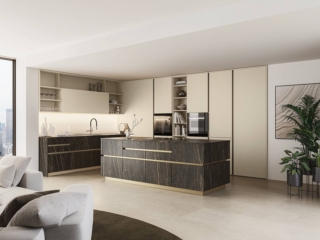Iconica di Veneta Cucine ha le ante in ceramica Nero Imperiale e il topin Caranto Ker 12 Nero Imperiale. Prezzo da rivenditore. www.venetacucine.com