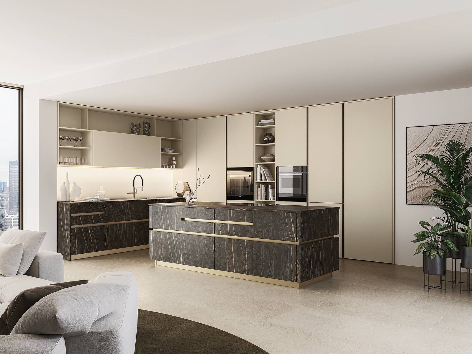 Iconica di Veneta Cucine ha le ante in ceramica Nero Imperiale e il topin Caranto Ker 12 Nero Imperiale. Prezzo da rivenditore. www.venetacucine.com