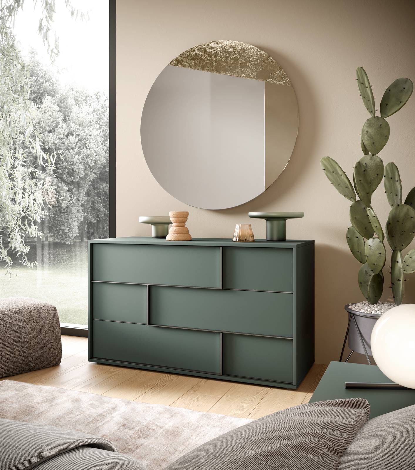 Cassettiera Moretti Compact Giorno Notte, composizione P12, Camera Profile con Letto Wall Panel e giroletto Ypsilon sommier Cassettiera Moretti Compact Giorno Notte, composizione P12, Camera Profile con Letto Wall Panel e giroletto Ypsilon sommier
