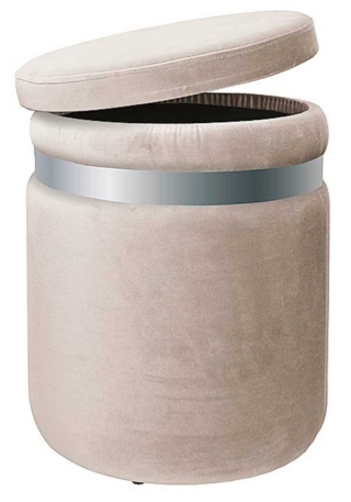 Apribile, il pouf di Brandani è rivestito in velluto tortora con dettagli metallici color argento. Misura Ø 37 x H 45 cm. Costa 89 euro. www.brandani.it