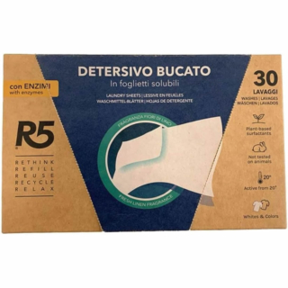 Detersivo di R5 in foglietti solubili con enzimi, che neutralizzano i cattivi odori. Prezzo: 9,90 euro su amazon.it Detersivo di R5 in foglietti solubili con enzimi, che neutralizzano i cattivi odori. Prezzo: 9,90 euro su amazon.it