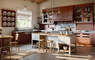Fascino retrò per la composizione Adalise di Marchi Cucine caratterizzata dalle ante a telaio in una ricercata tonalità spicy red e dalla presenza dei pensili vetrina dal gusto inglese. L’isola centrale, pensata come zona pranzo e coffee area, diventa uno spazio dedicato alla convivialità e ai momenti di pausa. Il piano in pietra e in legno naturale ne sottolineano l'eleganza senza tempo. Un modulo base da 90 cm con due cestoni estraibili, prezzo a partire da 1.200 euro + Iva. https://marchicucine.it