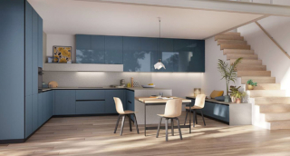 Dimensioni ridotte per la penisola della cucina della collezione I Naturali di Ar-Tre che ha un pratico tavolo incorporato, con il piano in rovere nodato naturale, che funge da collegamento tra l'area pranzo e la zona preparazione. Le basi hanno le ante in fusion vetro rigato, mentre i pensili hanno le ante in fusion vetro liscio. Il top e il fianco sono in HPL gresite. Prezzo su richiesta. https://www.ar-tre.it