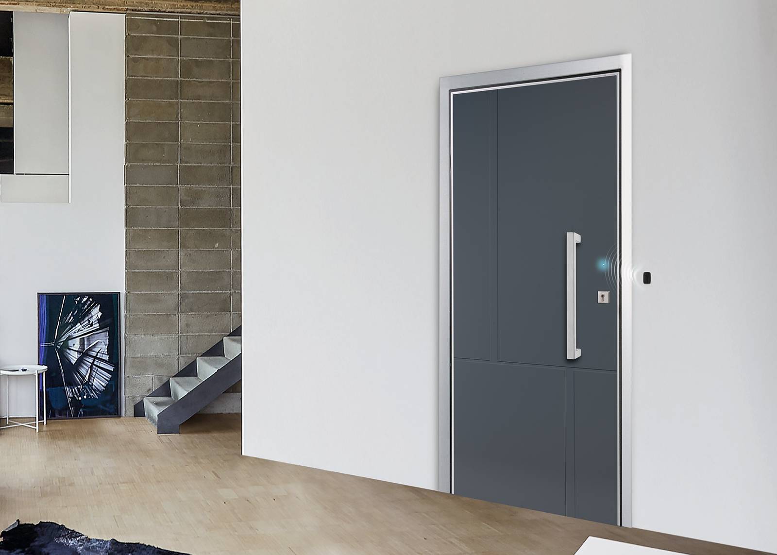 Dierre porta blindata Next Elettra, modello Wall Security con rivestimento pantografato Dandy modello 5X Ral-7011