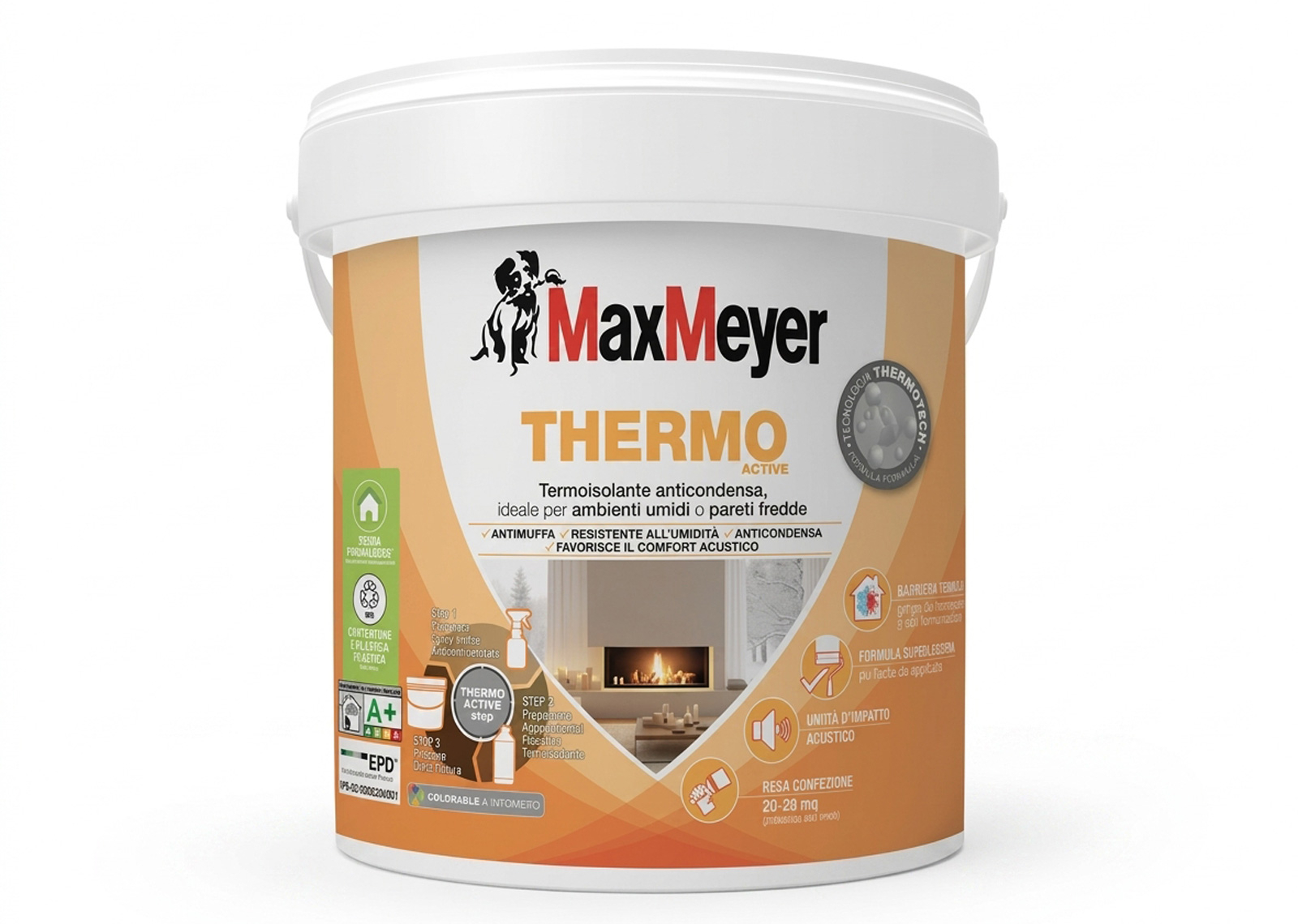 Anticondensa, antimuffa, resistente all'umidità, la pittura termica Thermo Active Aerogel di Max Meyer limita anche la percezione dei rumori. Una latta da 10 l costa 91,90 euro. maxmeyer.it Anticondensa, antimuffa, resistente all'umidità, la pittura termica Thermo Active Aerogel di Max Meyer limita anche la percezione dei rumori. Una latta da 10 l costa 91,90 euro. maxmeyer.it