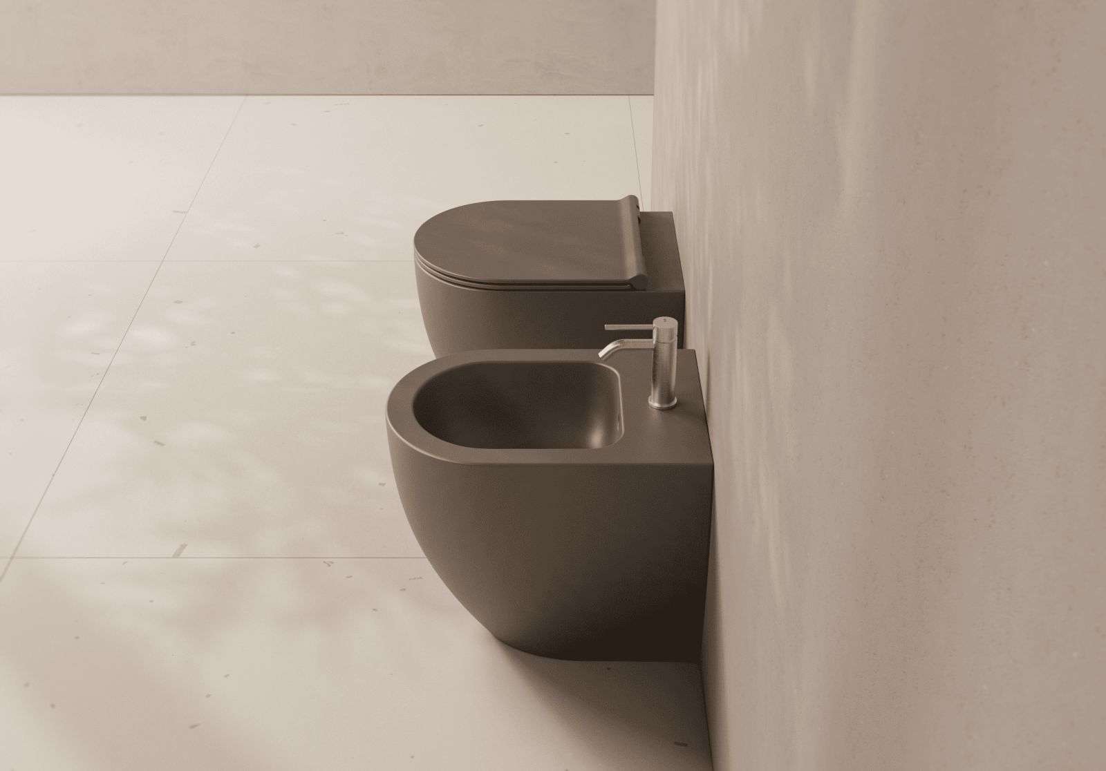 Hanno finitura opaca Caffè il vaso e il bidet da terra FORM 50 di Alice Ceramica dalle linee morbide. Grazie alla profondità contenuta di 50 cm sono indicati anche per ambienti bagno di dimensioni ridotte. Misurano, cadauno, L 35 x P 50 cm. Prezzo, ciascuno, 464 euro. www.aliceceramica.com Hanno finitura opaca Caffè il vaso e il bidet da terra FORM 50 di Alice Ceramica dalle linee morbide. Grazie alla profondità contenuta di 50 cm sono indicati anche per ambienti bagno di dimensioni ridotte. Misurano, cadauno, L 35 x P 50 cm. Prezzo, ciascuno, 464 euro. www.aliceceramica.com