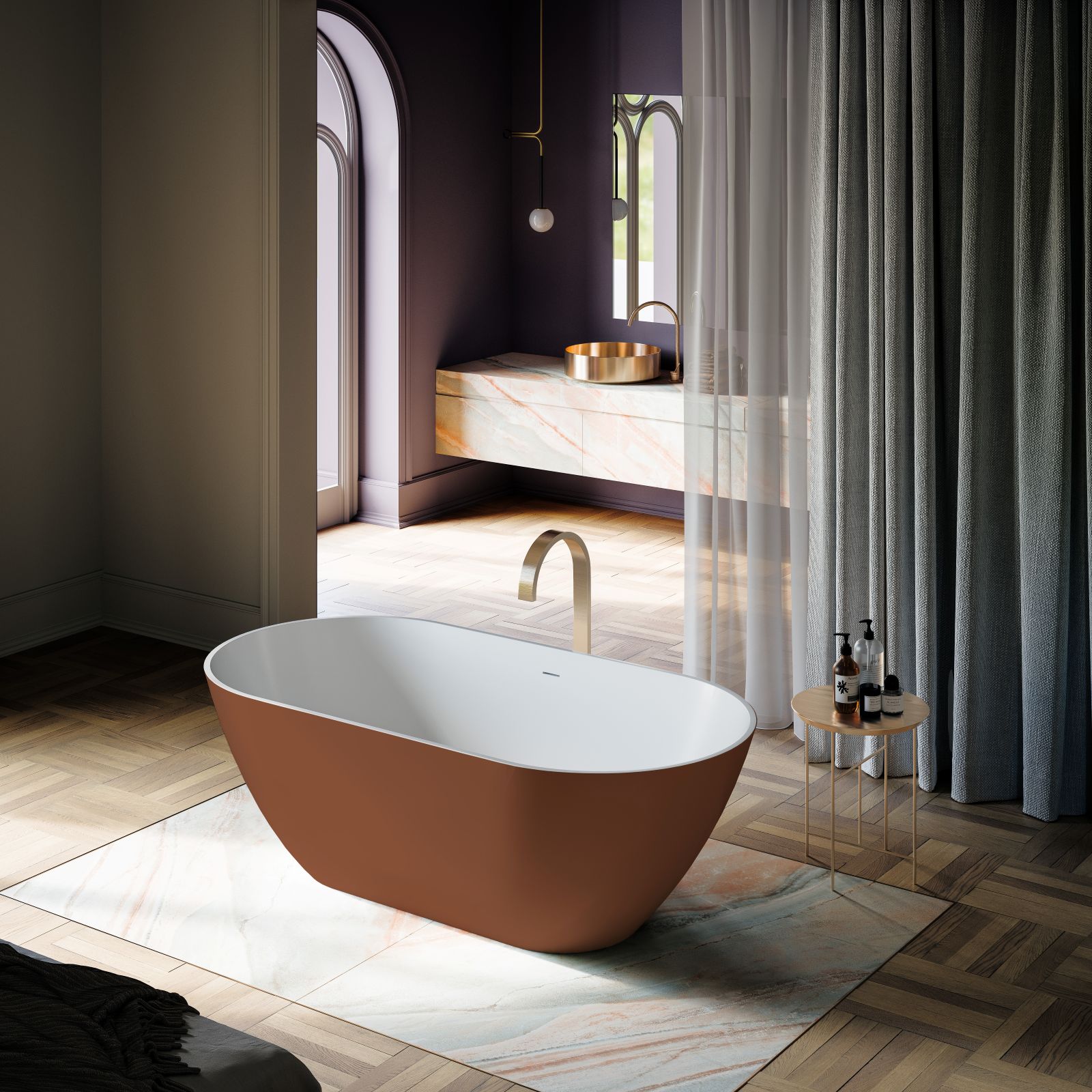 Ha forma ovale la vasca freestanding Plum di Glass 1989/RonalBathrooms in HardLite, un Solid Surface bianco opaco vellutato con superficie liscia, non porosa, antibatterica e facile da pulire. Ha piletta Up & Down bianco opaco. In foto è nella versione bicolore. Misura L 164 x P 83 x H 54,5 cm. Prezzo, Iva esclusa e comprensivo di colorazione esterna, 3.408 euro. www.glass1989.it Ha forma ovale la vasca freestanding Plum di Glass 1989/RonalBathrooms in HardLite, un Solid Surface bianco opaco vellutato con superficie liscia, non porosa, antibatterica e facile da pulire. Ha piletta Up & Down bianco opaco. In foto è nella versione bicolore. Misura L 164 x P 83 x H 54,5 cm. Prezzo, Iva esclusa e comprensivo di colorazione esterna, 3.408 euro. www.glass1989.it