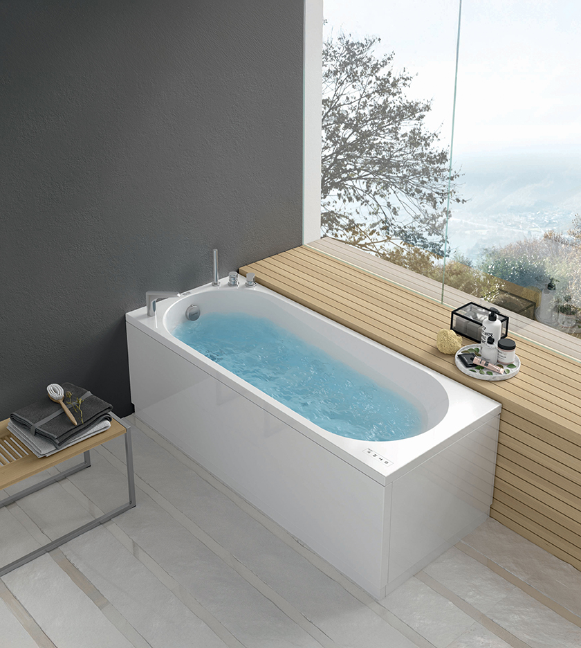 È pensata per l’installazione ad angolo la vasca idromassaggio rettangolare NOVA di Hafro Geromin con vasca interna ovale. Nella misura di L 150 x P 70 x H 58 cm, come in foto, è dotata di 6 getti Whirlpool orientabili e 12 iniettori Airpool. Disponibile anche in lunghezze inferiori: da L 120 cm, senza idromassaggio, e da L 140 cm con idromassaggio Whirlpool. Prezzo su richiesta. https://gruppogeromin.com/ È pensata per l’installazione ad angolo la vasca idromassaggio rettangolare NOVA di Hafro Geromin con vasca interna ovale. Nella misura di L 150 x P 70 x H 58 cm, come in foto, è dotata di 6 getti Whirlpool orientabili e 12 iniettori Airpool. Disponibile anche in lunghezze inferiori: da L 120 cm, senza idromassaggio, e da L 140 cm con idromassaggio Whirlpool. Prezzo su richiesta. https://gruppogeromin.com/