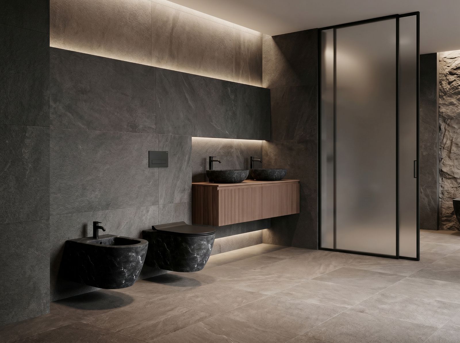 I sanitari sospesi della collezione Altaceramica di GSI sono disponibili in finitura marmo bianco e marmo nero, come in foto. Il vaso ha sistema di scarico Swirlflush® con fissaggio dall’alto o dal basso. Il bidet monoforo ha foro troppopieno. Misurano, cadauno, L 36 x P 55 cm. Prezzo, ciascuno e Iva esclusa, 650 euro. www.gsiceramica.it I sanitari sospesi della collezione Altaceramica di GSI sono disponibili in finitura marmo bianco e marmo nero, come in foto. Il vaso ha sistema di scarico Swirlflush® con fissaggio dall’alto o dal basso. Il bidet monoforo ha foro troppopieno. Misurano, cadauno, L 36 x P 55 cm. Prezzo, ciascuno e Iva esclusa, 650 euro. www.gsiceramica.it