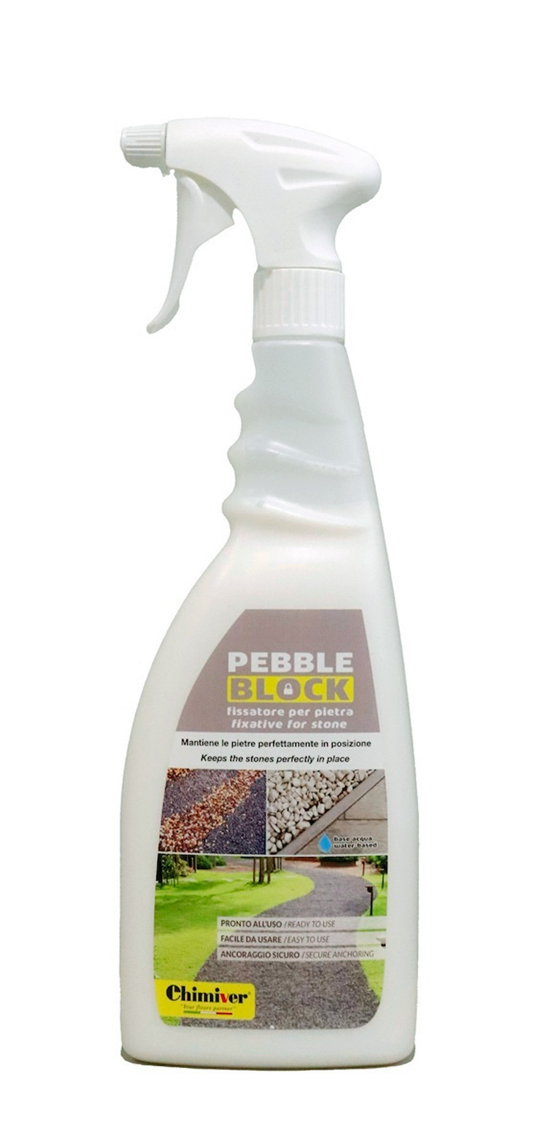 Il legante a base acqua PebbleBlock di Chimiver stabilizza la ghiaia in modo duraturo. Lo spray da 750 ml costa 18,90 euro. www.chimiver. Il legante a base acqua PebbleBlock di Chimiver stabilizza la ghiaia in modo duraturo. Lo spray da 750 ml costa 18,90 euro. www.chimiver.