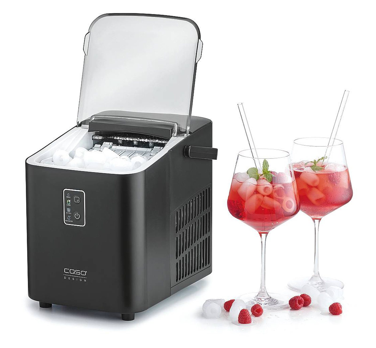 IceChef Compact di Caso Design può produrre 500 gr di ghiaccio all'ora in due formati di cubetti. Con funzione per l’autopulizia e display semplificato per gestire i comandi, misura L 22 x P 28 x H 26,5 cm. Costa 119,99 euro. caso-design.de