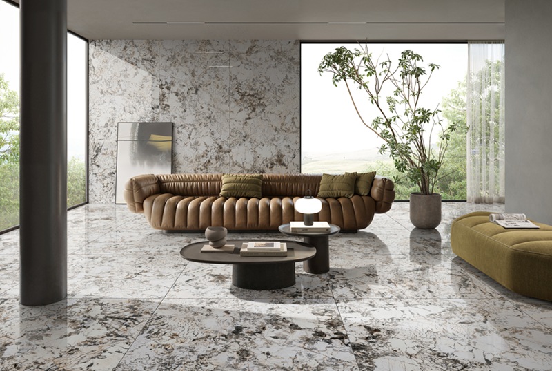 Il gres porcellanato MarbleArt di VitrA ha un’estetica che ricrea il marmo, qui nella tonalità Alaska Cream con venature scure su fondo chiaro. È disponibile anche nel chiaro Camouflage White, scuro Nera Black e Emparador Grey dalla tonalità grigio-marrone. Lo spessore più sottile è 6 mm, disponibile nel formato 120 x 278 cm, adatto per rivestire sia pavimenti che pareti. www.vitratiles.com Il gres porcellanato MarbleArt di VitrA ha un’estetica che ricrea il marmo, qui nella tonalità Alaska Cream con venature scure su fondo chiaro. È disponibile anche nel chiaro Camouflage White, scuro Nera Black e Emparador Grey dalla tonalità grigio-marrone. Lo spessore più sottile è 6 mm, disponibile nel formato 120 x 278 cm, adatto per rivestire sia pavimenti che pareti. www.vitratiles.com